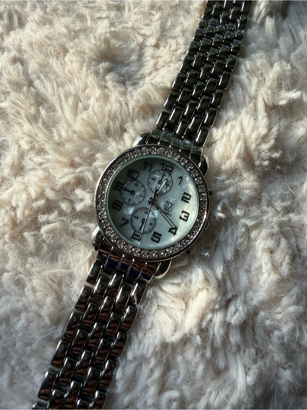 NY&C Silver Stainless Steel Watch with Pearlescent Dial